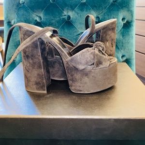 Saint Laurent Black Bianca 125 Suede Platform Sandals Pumps